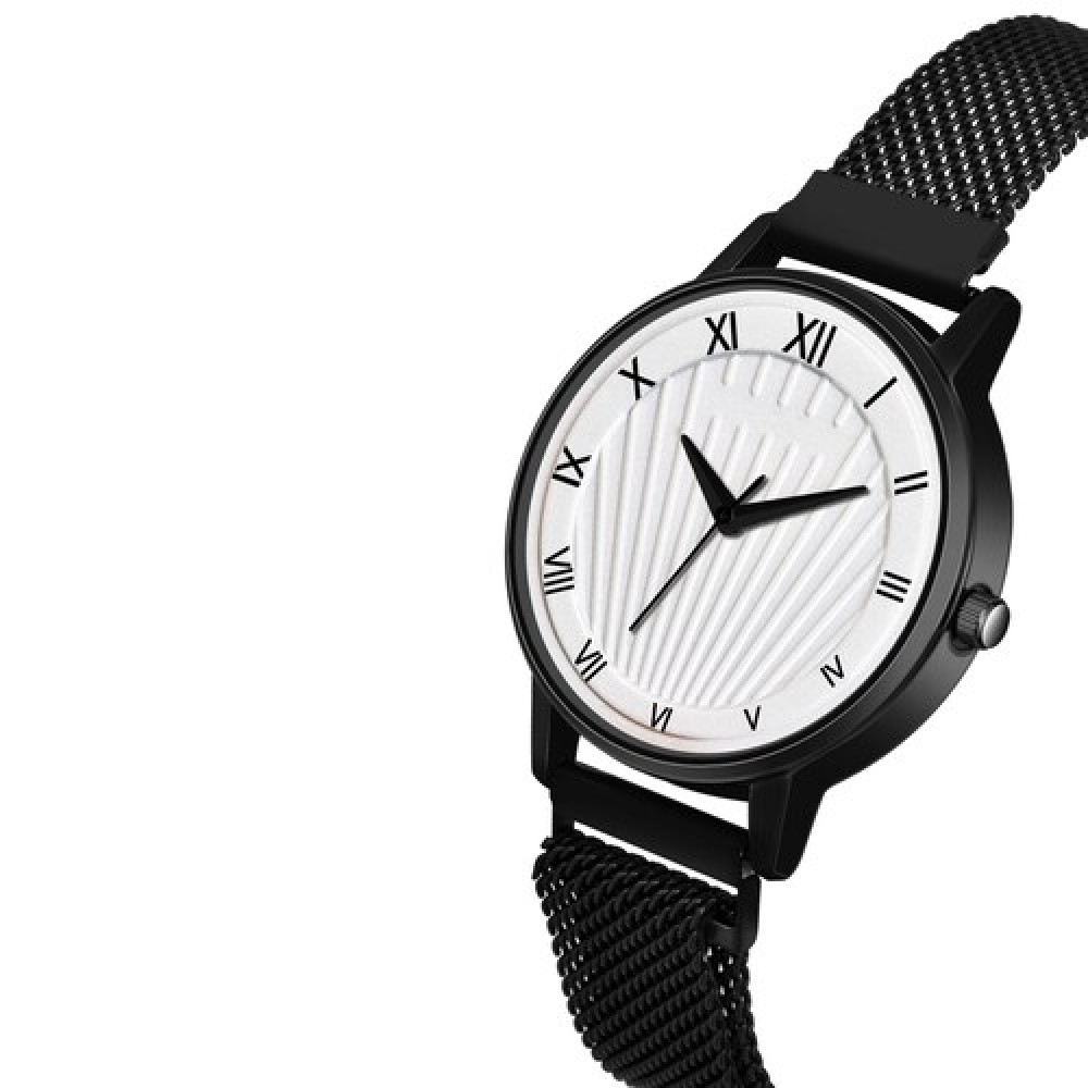 Analog Boy's Watch With Black Leather Strap And Black Dial